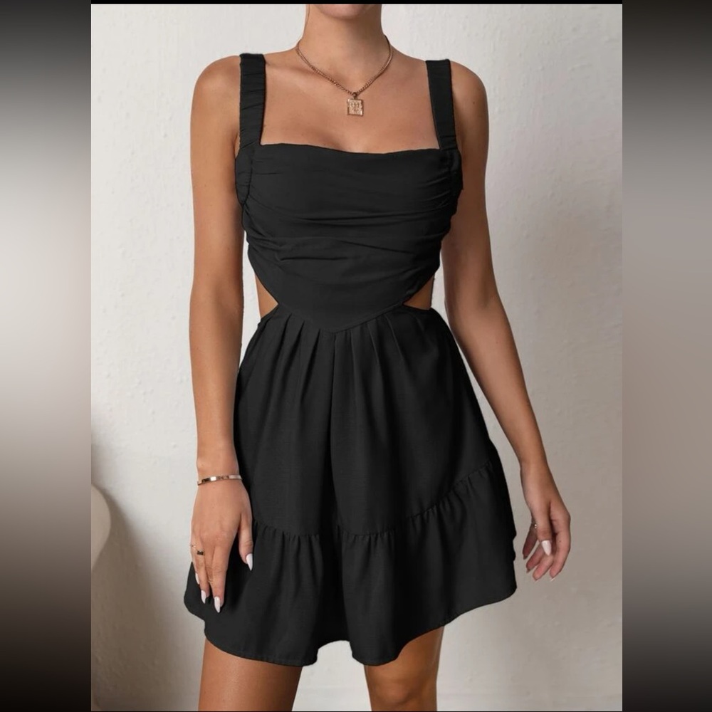 Shein Ruched Cut Out Ruffle Hem Cami Dress